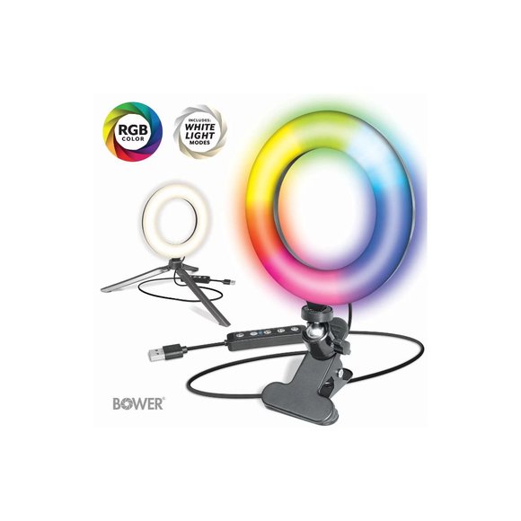 Bower 6-inch Compact RGB & White LED Ring Light with Clamp (Black) - Picture 1 of 4